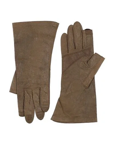 Rick Owens Man Gloves Khaki Size 8.5 Lambskin In Sand