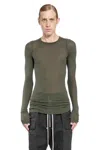 Rick Owens Fitted Long Sleeve Ribbed Sheer T-shirt In Green