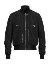 Rick Owens Leather Jacket With High Collar And Ribbed Accents In Black
