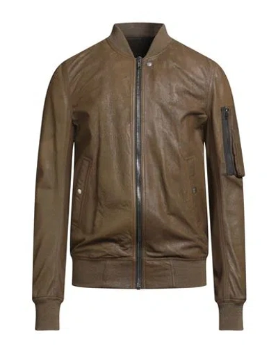 Rick Owens Man Jacket Military Green Size 38 Lambskin In Brown