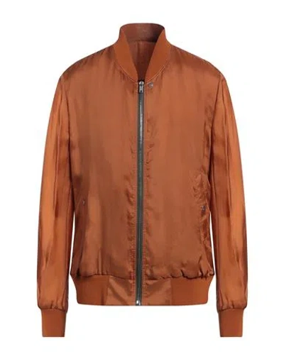 Rick Owens Man Jacket Rust Size 44 Cupro, Cotton In Red