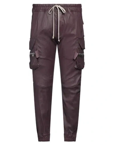 Rick Owens Man Pants Plum Size 36 Lambskin, Cotton, Lycra In Purple