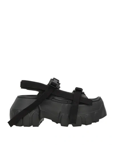 Rick Owens Man Sandals Black Size 9 Leather, Textile Fibers