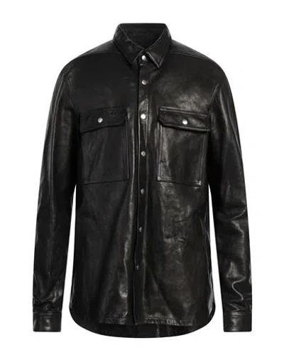 Rick Owens Black Porterville Outershirt Leather Jacket In 09 Black