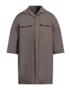 Rick Owens Man Shirt Khaki Size 38 Cotton, Elastane In Grey