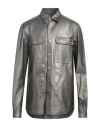 Rick Owens Metallic Leather Shirt Jacket In Grey