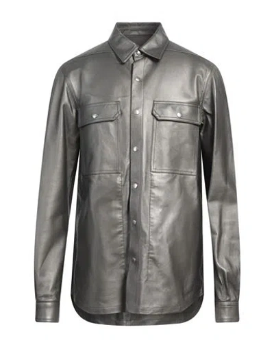 Rick Owens Metallic Leather Shirt Jacket In Silver