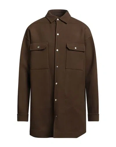 Rick Owens Man Shirt Military Green Size 38 Wool In Brown