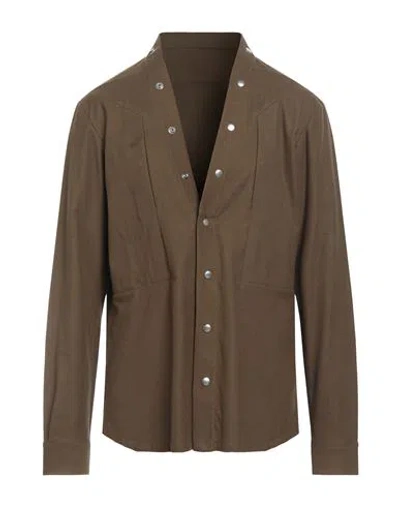 Rick Owens Man Shirt Military Green Size 44 Cotton In Brown