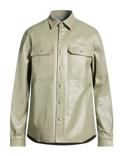 Rick Owens Man Shirt Sage Green Size 38 Cotton, Elastomultiester, Rubber