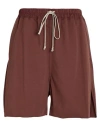 Rick Owens Man Shorts & Bermuda Shorts Chocolate Brown Size 34 Cotton, Elastane