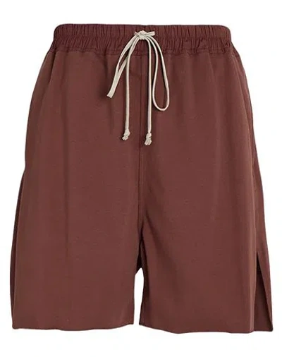 Rick Owens Man Shorts & Bermuda Shorts Chocolate Brown Size 34 Cotton, Elastane