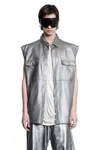 Rick Owens Metallilc Leather Sleeveless Snap-up Shirt Jacket In Silver