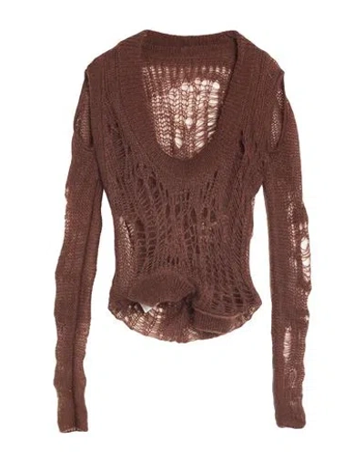 Rick Owens Man Sweater Chocolate Brown Size M Polyamide, Mohair Wool, Wool