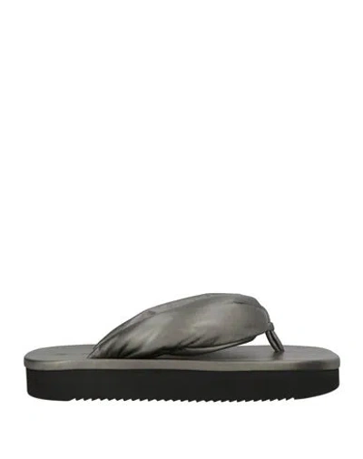 Rick Owens Man Thong Sandal Gunmetal Size 8 Leather In Black