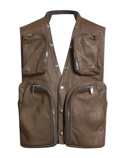 Rick Owens Man Vest Khaki Size 38 Lambskin In Brown