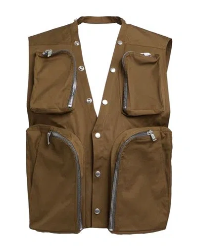 Rick Owens Man Vest Military Green Size 38 Cotton, Elastane In Brown
