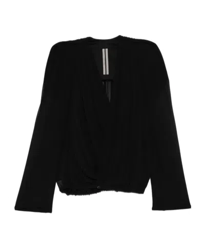 Rick Owens Maria Draped V-neck Jacket In Black