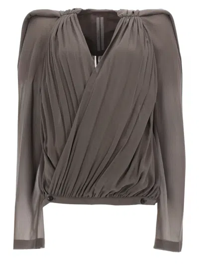 Rick Owens Maria Pleated Crossover Jacket In Gray