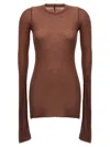 Rick Owens Ribbed Crew Neck Sheer Long Sleeve Top In Burgundy