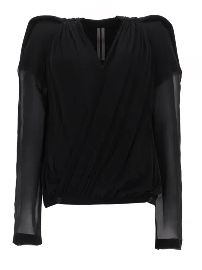 Rick Owens Neutral Mary Draped Voluminous Cotton Blazer In Black