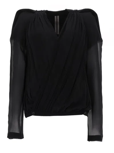 Rick Owens Neutral Mary Draped Voluminous Cotton Blazer In Black