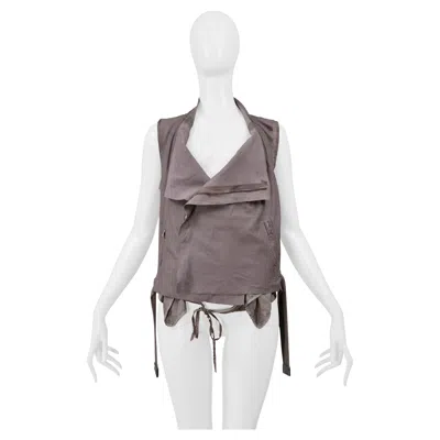 Pre-owned Rick Owens Mauve Leather Backless Motorcycle Biker Vest 2004 In Gray