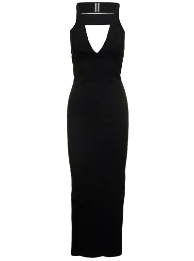 RICK OWENS MAXI BLACK DRESS WITH CUT-OUT IN VISCOSE BLEND WOMAN