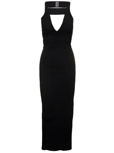 RICK OWENS MAXI BLACK DRESS WITH CUT-OUT IN VISCOSE BLEND WOMAN