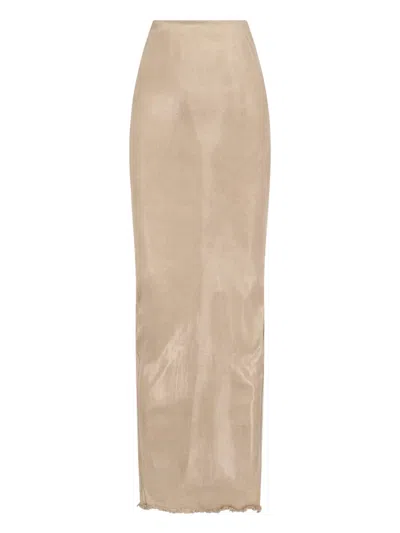 Rick Owens Maxi Denim Skirt In Beige