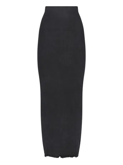 Rick Owens Maxi Denim Skirt In Black  
