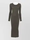 Rick Owens Maxi Dress With Ribbed Texture And Long Sleeves In Gray