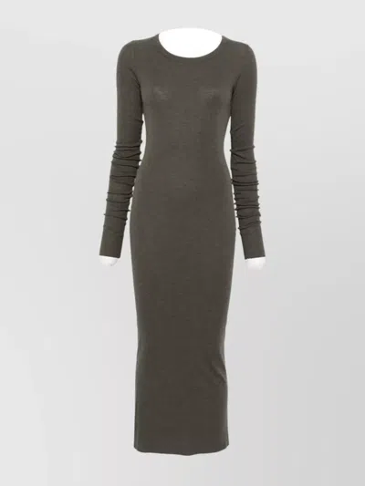 RICK OWENS MAXI DRESS WITH RIBBED TEXTURE AND LONG SLEEVES