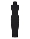 Rick Owens Ribbed Texture Turtleneck Knee Length Dress In Black