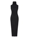 Rick Owens Ribbed Texture Turtleneck Knee Length Dress In Black