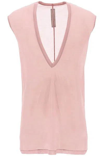 Rick Owens Maxi Tank Top With Ribbed V-neckline For Men In Pink