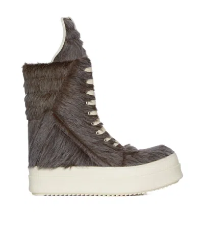 Rick Owens Mega Geobasket Calf Hair High-top Sneakers In Brown