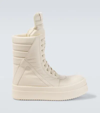 Rick Owens Mega Geobasket Leather High-top Sneakers In Weiss