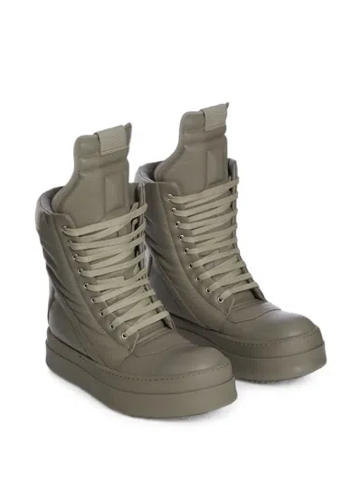 Rick Owens Mega Geobasket Leather High-top Sneakers In Gray