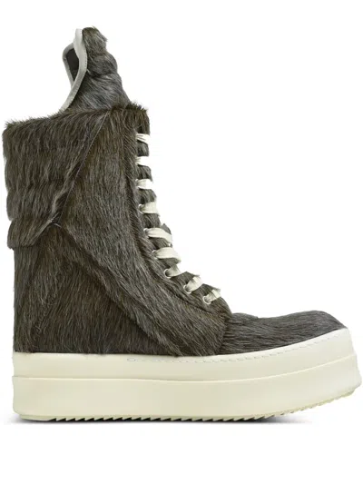 Rick Owens Mega Geobasket Leather Lace-up Shoes In Brown
