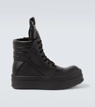 Rick Owens Mega Geobasket Leather Sneakers In Black