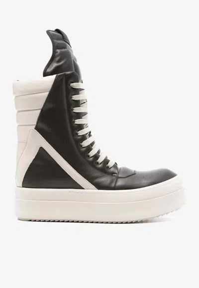 Rick Owens Mega Geobaskets High-top Sneakers In Black
