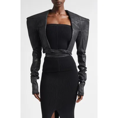 Rick Owens Megacrust Denim Crop Jacket In Black