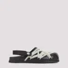 Rick Owens Leather Flat Sandals With Adjustable Strap And Shark-tooth Sole In Black