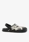 Rick Owens Leather Flat Sandals With Adjustable Strap And Shark-tooth Sole In Black