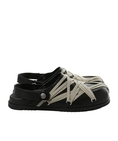 Rick Owens Megalace Mule Granola Black Leather Sandals