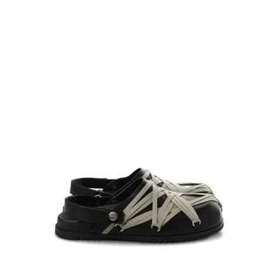 Rick Owens Megalace Mule Granola Black Leather Sandals