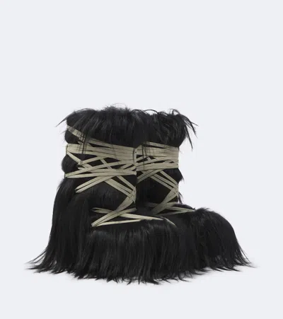 Rick Owens Megalace Lunar Mega Shearling Mid-calf Boots In White