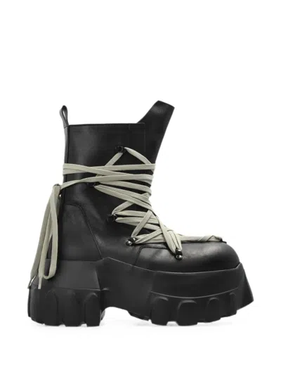Rick Owens Megalace Mega Tractor Boots In Black