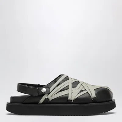 Rick Owens Megalace Mini Leather Mules With Criss-cross Laces In Black
